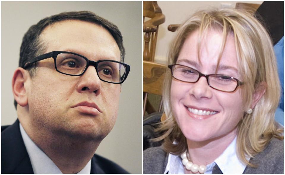 A combination photo shows former Port Authority of New York executive David Wildstein, at a hearing in Trenton, New Jersey, January 9, 2014, and Bridget Anne Kelly (R), deputy chief of staff of New Jersey Governor Chris Christie in an undated photo. New Jersey Governor Chris Christie said at a news conference on January 9, 2014 that he had fired Kelly in the wake of a scandal involving the closure of lanes on the George Washington bridge during a political campaign in September. Bridge lane closure emails between Wildstein and Kelly were supplied to the media by Wildstein in response to a subpoena issued by a panel of state lawmakers. (REUTERS/Mike Segar and North Jersey Media Group)