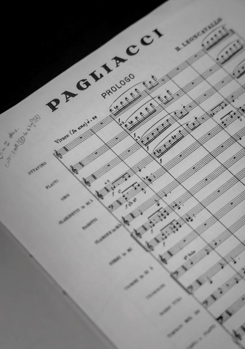 Sheet music for ‘I Pagliacci’ is displayed during rehearsal inside the Balfe Rehearsal Hall in Doral, Florida. Carl Juste/cjuste@miamiherald.com