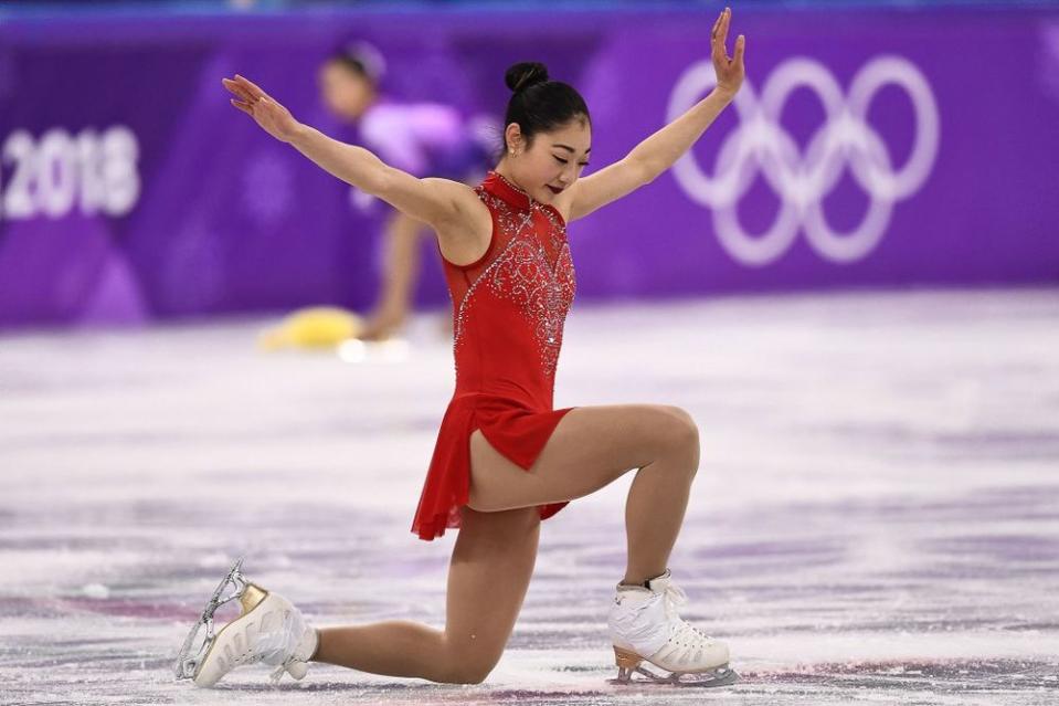 Figure skater Mirai Nagasu competing in the women's individual free skate at the 2018 Winter Olympics