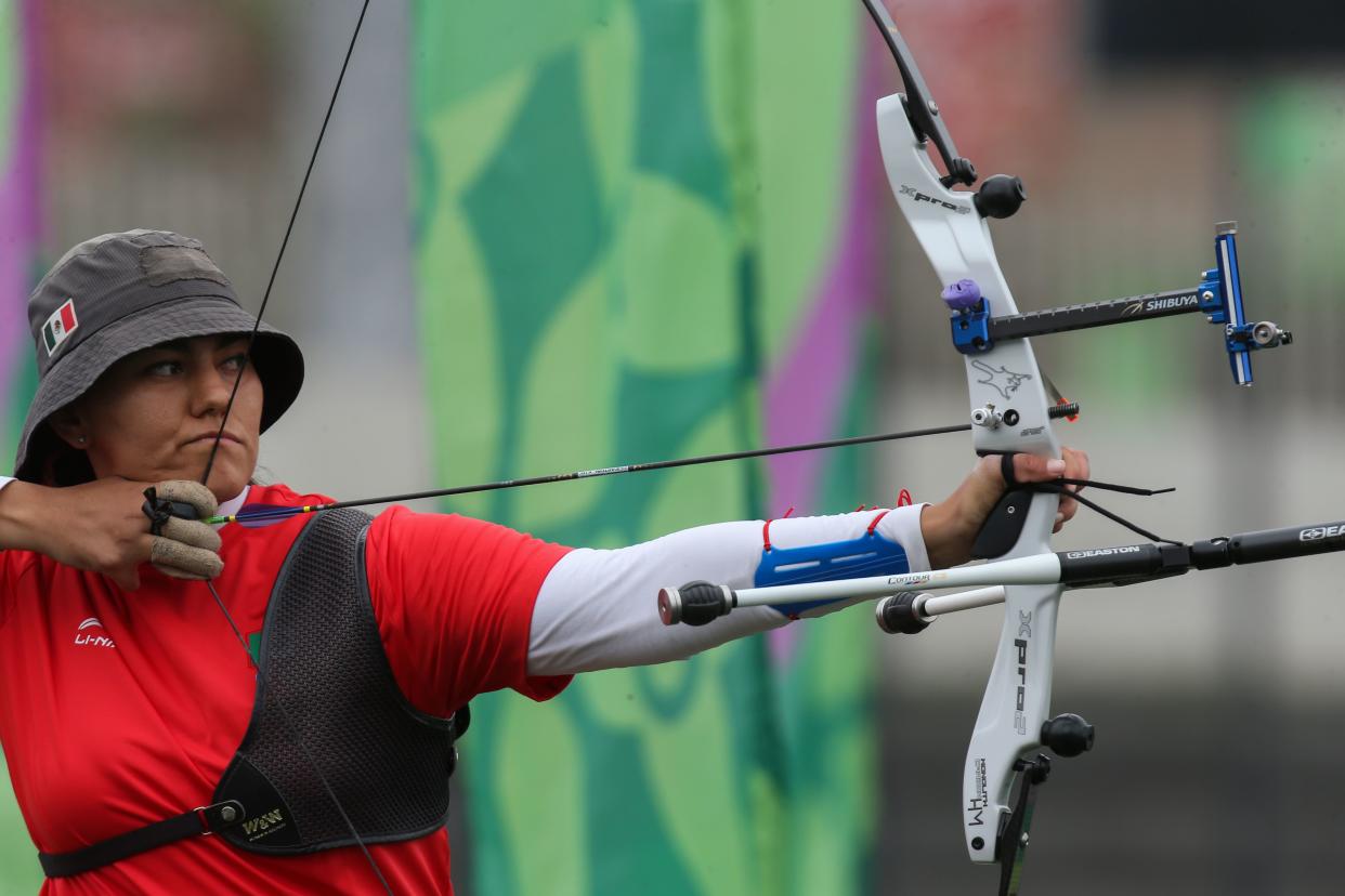 Mexico's Alejandra Valencia competes to win the Archery Women's Recurve Individual Gold Medal event during the Lima 2019 Pan-American Games in Lima on August 11, 2019. (Photo by LUKA GONZALES / AFP)        (Photo credit should read LUKA GONZALES/AFP/Getty Images)