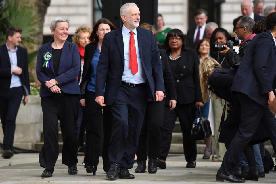 Jeremy Corbyn arriving to attend the unveiling of a statue of suffragist and women's rights campaigner Millicent Fawcett on Tuesday (AFP/Getty Images)