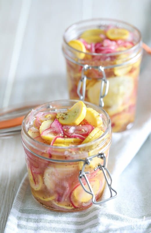 <p>Inspired by Charm</p><p>Say hello to your newest obsession: pickled squash. Learn how to make this delicious and simple snack with ease. </p><p><strong>Get the recipe: <a href="https://inspiredbycharm.com/sweet-yellow-squash-pickles/" rel="nofollow noopener" target="_blank" data-ylk="slk:Sweet Yellow Squash Pickle;elm:context_link;itc:0;sec:content-canvas" class="link ">Sweet Yellow Squash Pickle</a></strong></p>