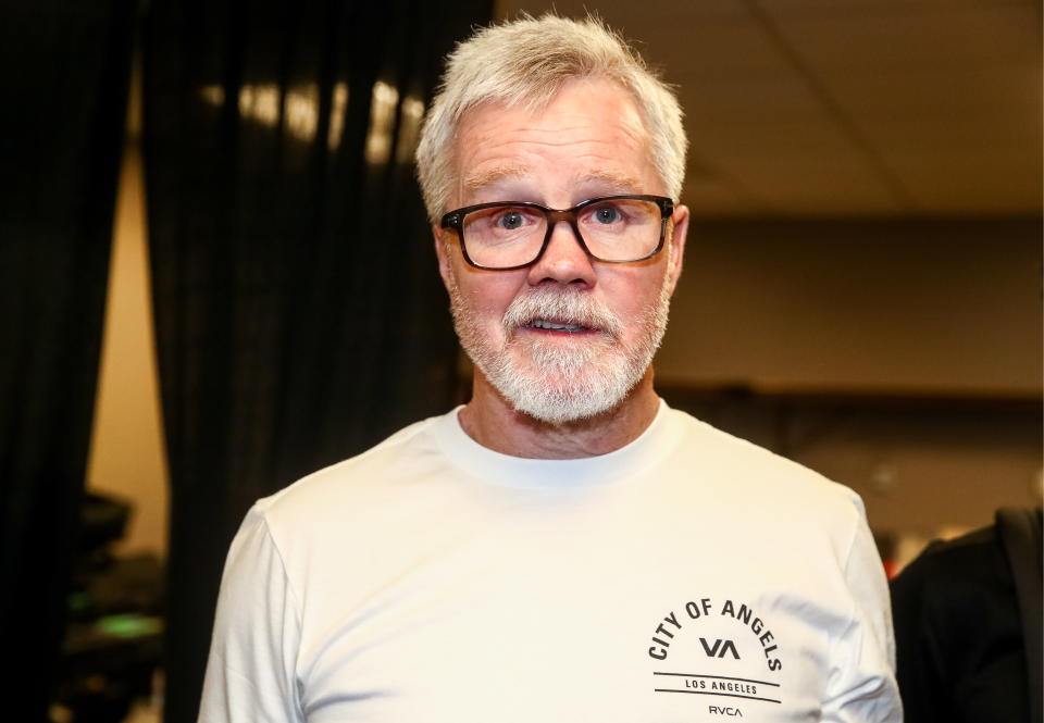 American boxing coach Freddie Roach after the Bellator Heavyweight World Grand Prix final bout between MMA fighters Fedor Emelianenko of Russia and Ryan Bader of the US at the Forum in Inglewood, California; Bader knocked out Emelianenko 35 seconds into the bout. TASS (Photo by TASS\TASS via Getty Images)
