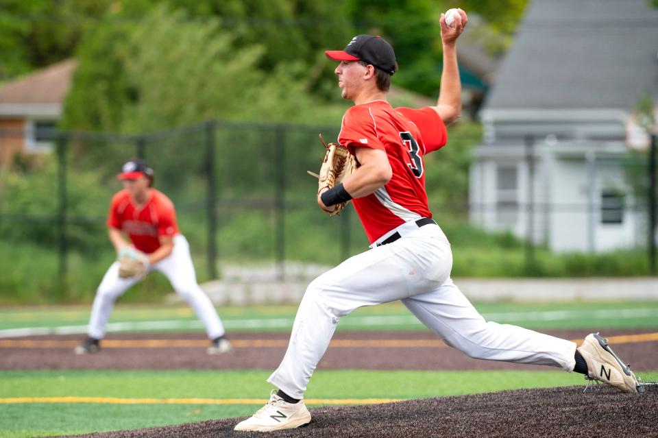 Fairview pitcher Sean Houston delivers against Mercyhurst Prep, on Thursday during the District 10 Class 3A semifinals at the Mercyhurst University baseball field. Fairview won 3-0.