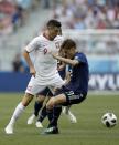 <p>Poland captain Robert Lewandowski is well marshalled by Japan’s Gotoku Sakai </p>