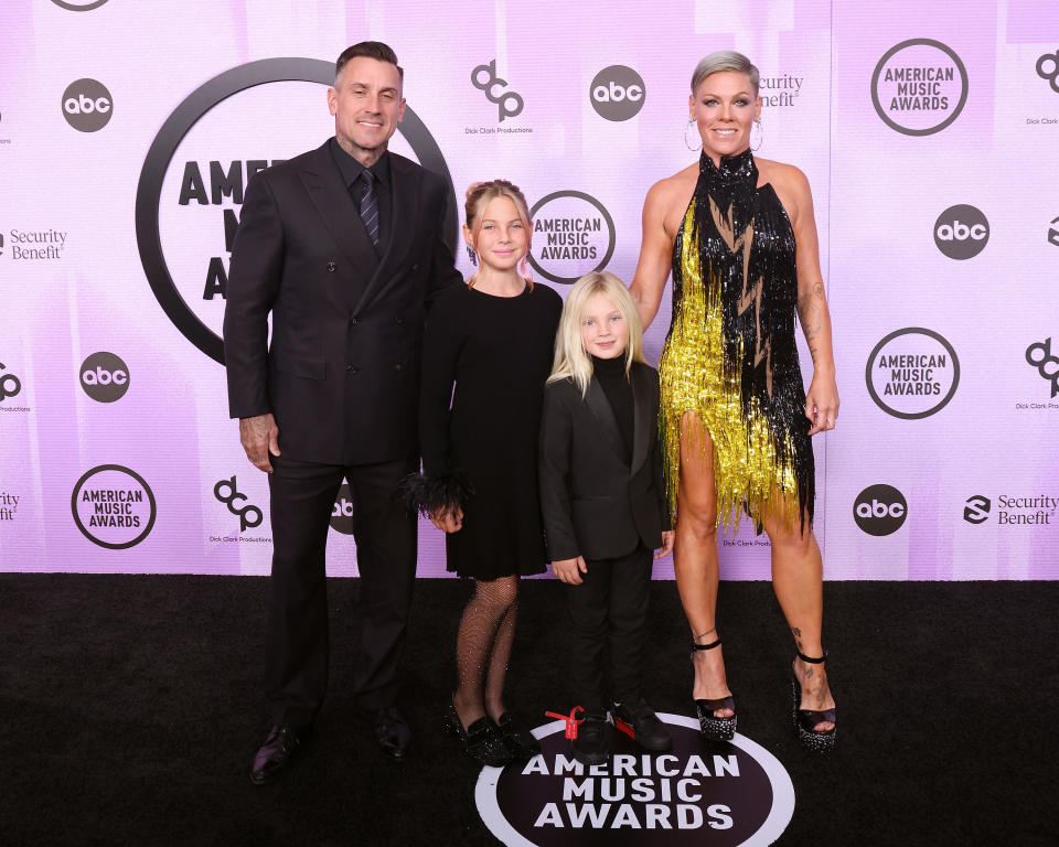 Carey Hart, Willow Sage Hart, Jameson Hart, and P!nk attend the 2022 American Music Awards at Microsoft Theater on November 20, 2022 in Los Angeles, California.  / Credit: Taylor Hill/FilmMagic