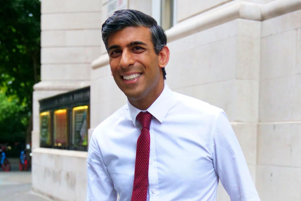 Tory leadership candidate Rishi Sunak leaves the LBC studios at Millbank in central London, after speaking on radio. Picture date: Thursday July 21, 2022. (Photo by Victoria Jones/PA Images via Getty Images)