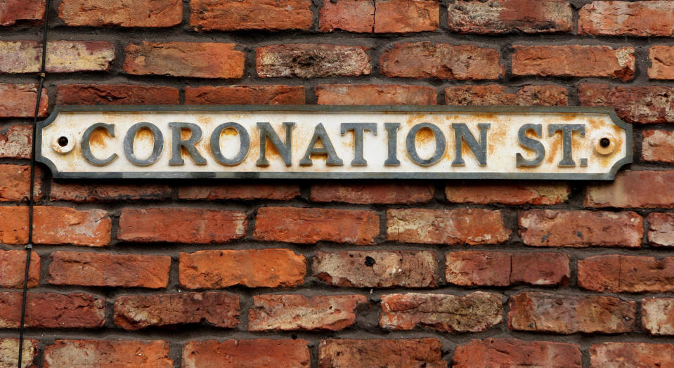 A general view of the Coronation Street sign in Manchester, as the Duchess of Cornwall visited the set today.