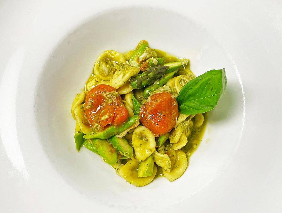 Orecchiete with crab, asparagus, tomato and bottarga is on the Mother's Day menu at Trevini.