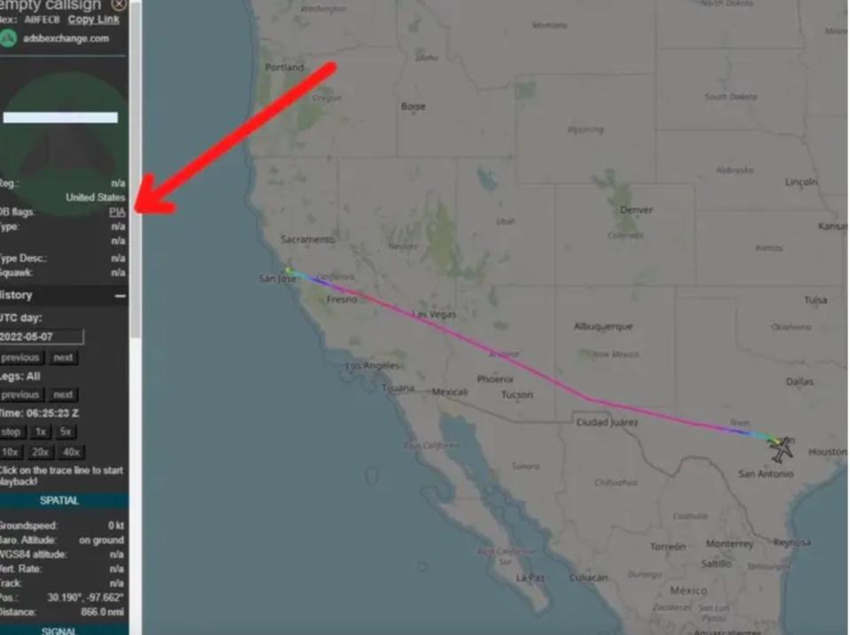 Elon Musk's private jet flight with PIA flag, tracked by Jack Sweeney.