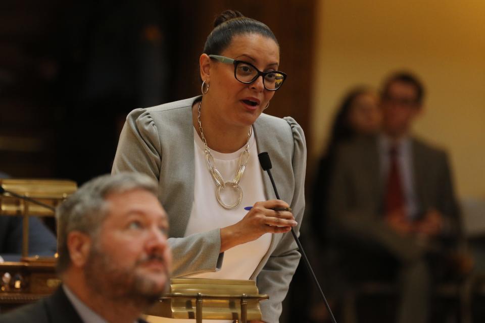 Budget committee chair Assemblywoman Eliana Pintor Marin addresses the full assembly during the Assembly budget debate on June 20, 2019.