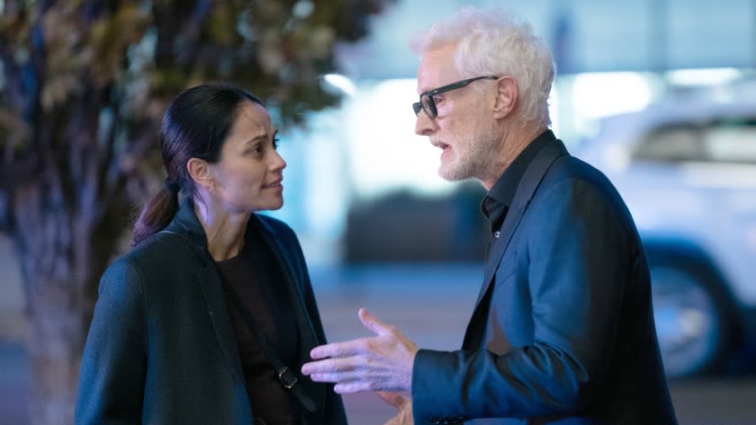 Next -- Fox TV Series, NEXT: L-R: Fernanda Andrade and John Slattery in the "File #2" episode of NEXT airing Tuesday, Oct. 13 (9:00-10:00 PM ET/PT) on FOX. © 2020 FOX MEDIA LLC. Cr: Jean Whiteside/FOX. Fernanda Andrade and John Slattery in "Next" on Fox.