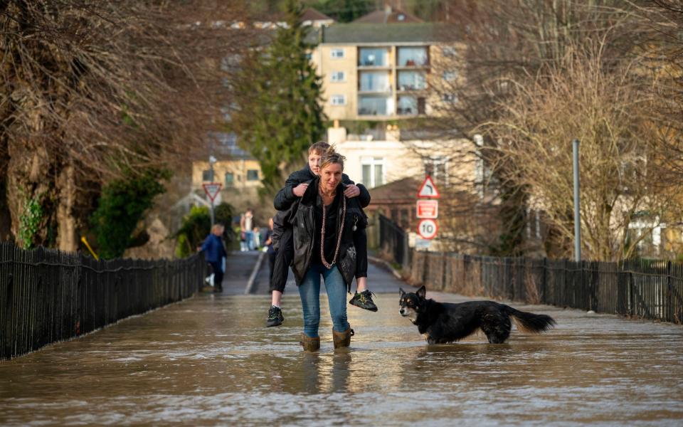 Flooding at Bathampton near Bath in Somerset where the River Avon has burst its banks following consistent heavy rain across the United Kingdom over the last week.