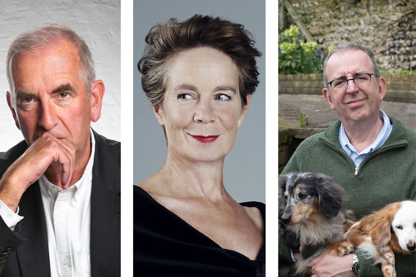 (From left) Robert Harris, Celia Imrie and Revd Richard Coles have all been confirmed for Devon's  Appledore Book Festival 2024