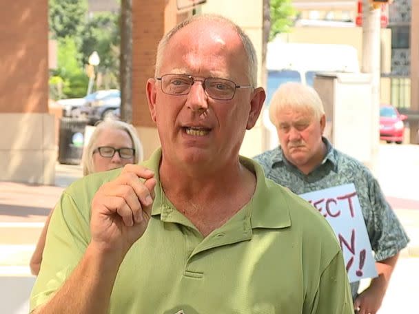 PHOTO: David Lorenz, Director of Survivors Network of those Abused by Priests (SNAP) in Maryland, speaks at a rally outside Maryland Attorney General Brian Frosh's office in Baltimore on Aug. 2, 2022. (WMAR)