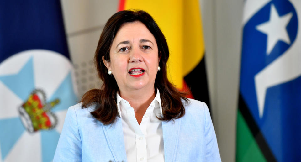 Queensland Premier Annastacia Palaszczuk is seen during a press conference in Brisbane, Saturday, January 9, 2021