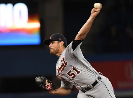Mar 31, 2019; Toronto, Ontario, CAN; Detroit Tigers starting pitcher Matt Moore (51) delivers a pitch against the Toronto Blue Jays in the first inning at Rogers Centre. Mandatory Credit: Dan Hamilton-USA TODAY Sportss