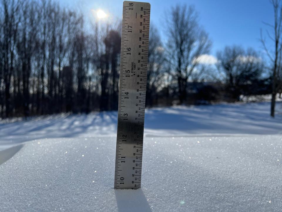 A property in Williston received nearly ten inches of snowfall in late March, as seen in photo from March 24, 2024.