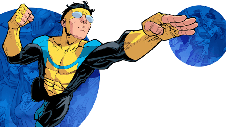  Header image from Skybound Entertainment's Invincible-focused crowdfunding campaign - Invincible in flight. 