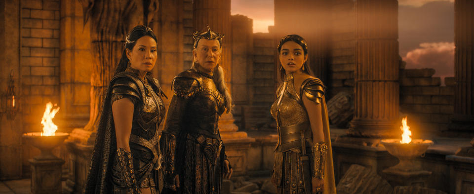 Lucy Liu, Helen Mirren and Rachel Zegler in Shazam! Fury of the Gods