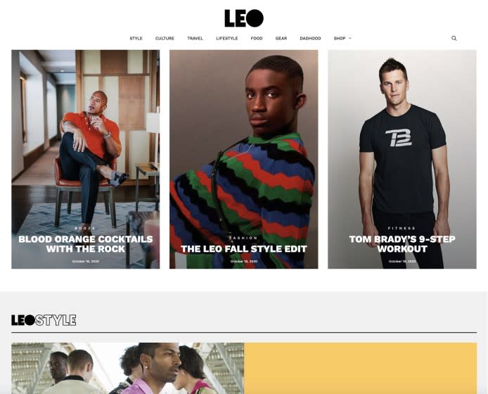 A screenshot of the just-launched men's lifestyle website LEO, which stylist Ilaria Urbinati named in honor of her son.