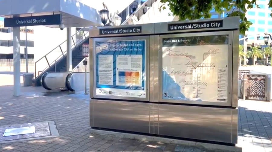 The entrance to the Universal City/Studio City Metro subway station. (KTLA)