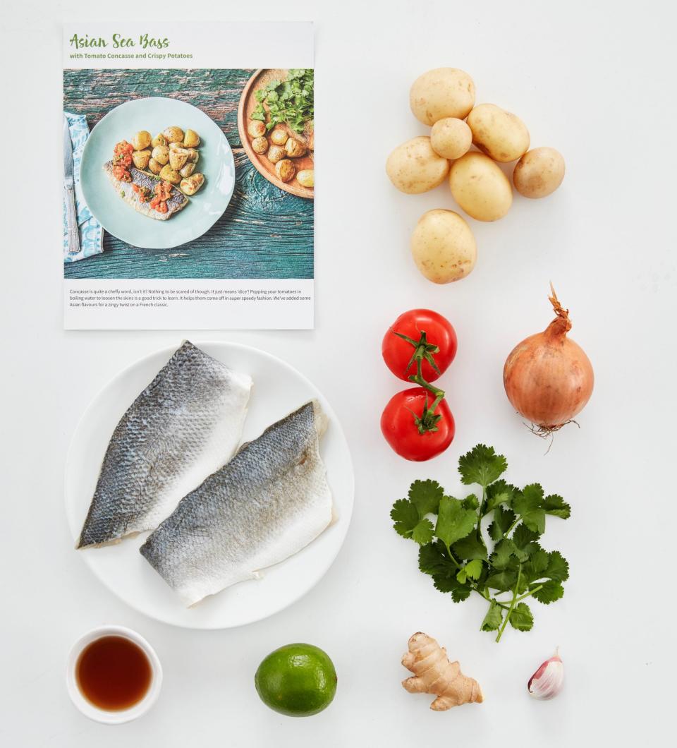 Asian sea bass with tomato concasse and crispy potatoes by HelloFresh - Andrew twort