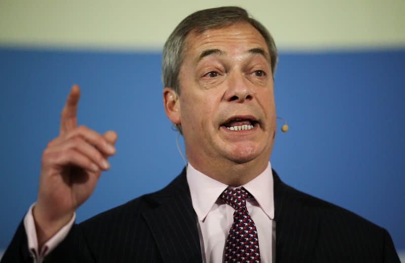 Leader of the Brexit Party Nigel Farage speaks during a general election campaign event in Peterborough