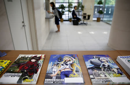 Leaflets to attract recruits are displayed in the lobby of the Japan Self-Defense Forces' Tokyo Provincial Cooperation Office in Tokyo, Japan September 13, 2018. Picture taken September 13, 2018. REUTERS/Kim Kyung-Hoon/Files