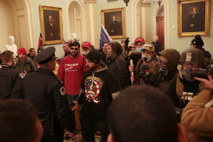 A group of Trump supporters inside the US Capitol building. 