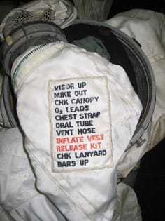 Emergency ejection instructions for pilots on their A-12 suits' sleeves