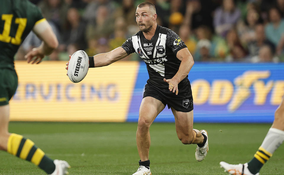 Kieran Foran, pictured here in action for New Zealand against Australia in the Pacific Championships.