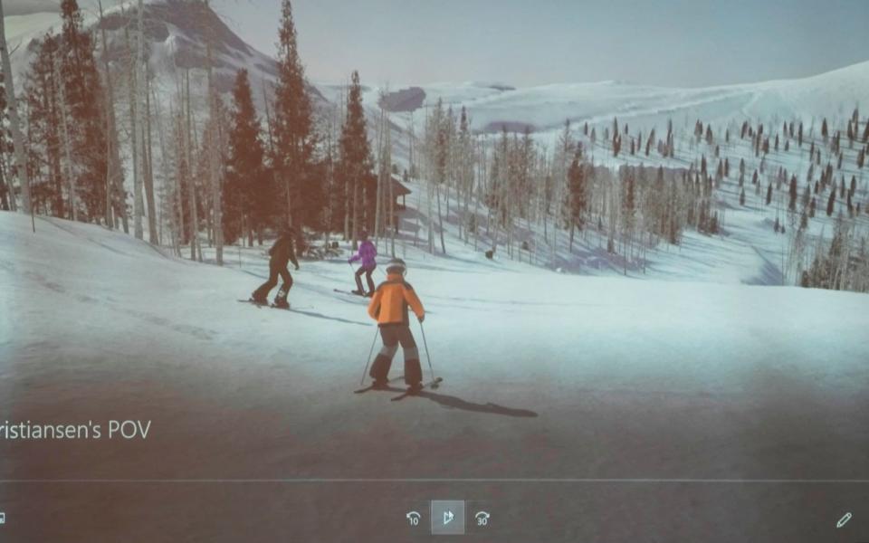 Screengrab of video of people skiing - Rick Bowmer/Reuters