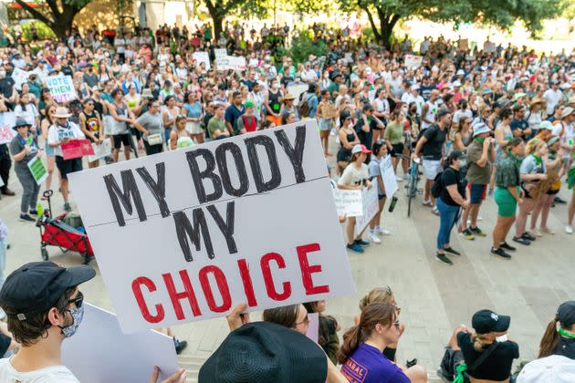 Abortion rights activists in Austin, Texas, protest after the overturning of Roe v. Wade by the U.S. Supreme Court. GOP lawmakers in Texas are looking to crack down on out-of-state travel to obtain an abortion. (Photo: SUZANNE CORDEIRO via Getty Images)