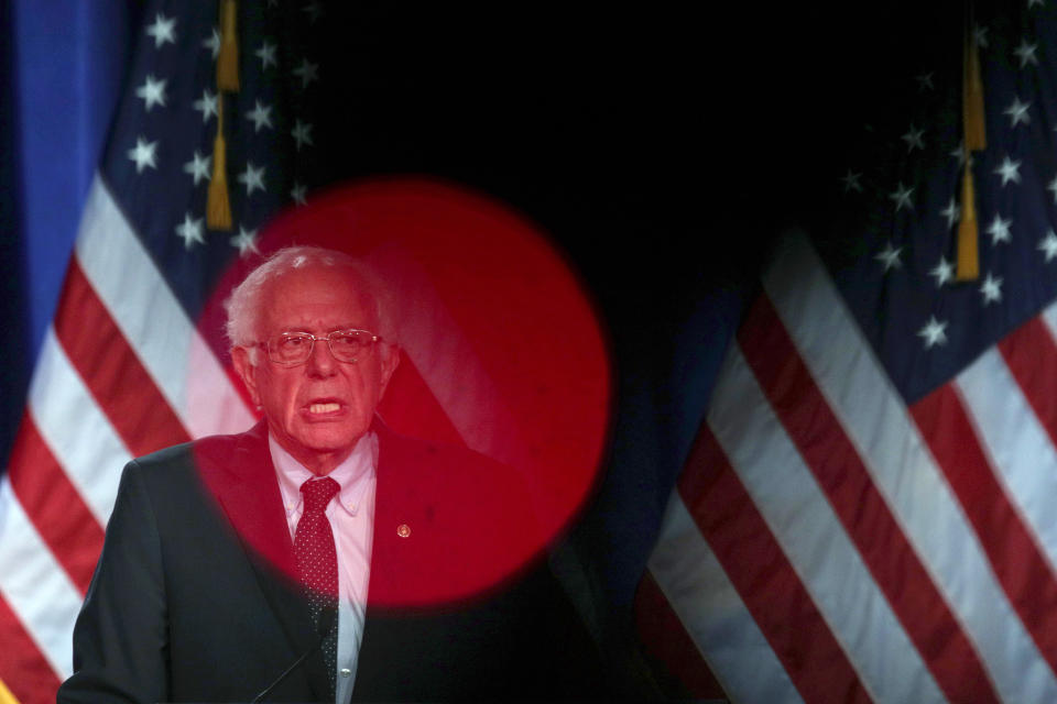 WASHINGTON, DC - JULY 17:  Democratic presidential hopeful and U.S. Sen. Bernie Sanders (I-VT) speaks on healthcare at George Washington University July 17, 2019 in Washington, DC. Sanders renewed his campaign promise from 2016 to provide a single payer system of healthcare for all Americans.  (Photo by Alex Wong/Getty Images)