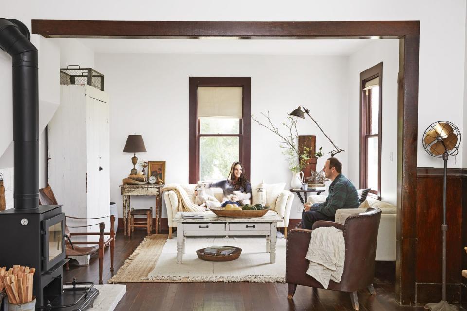 tuxedo sofa in farmhouse living room