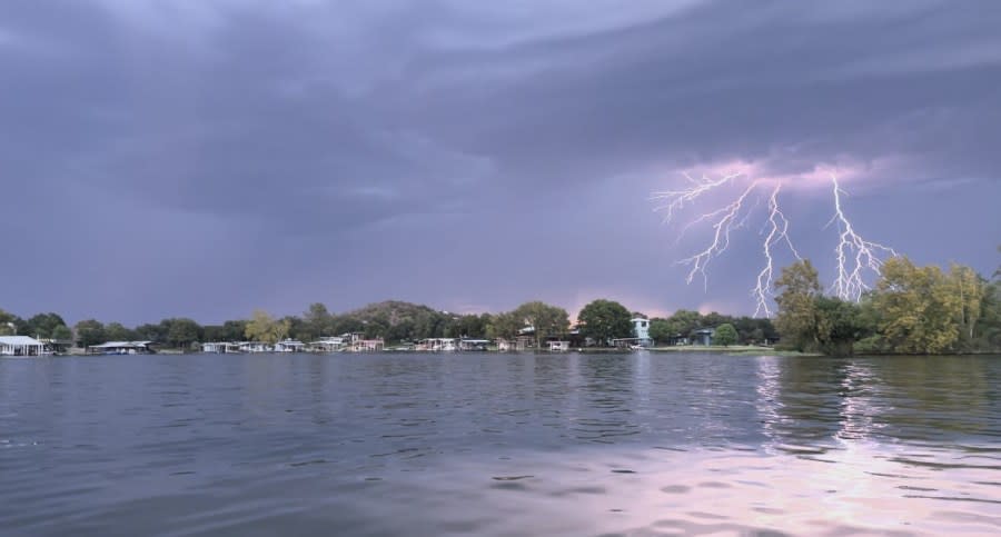 Lightning over Lake Lyndon B. Johnson in Sunrise Beach Village on Sept. 9, 2023. The September 2023 KXAN Viewer Photo of the Month winner. (Courtesy Erin Mueller)