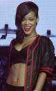 Barbadian singer Rihanna performs during the first stop of her 777 worldwide tour at the Plaza Condesa in Mexico City, Wednesday, Nov. 14, 2012. (AP Photo/Marco Ugarte)