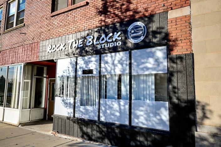 The entrance of the new Rock the Block Studio photographed on Thursday, Dec. 2, 2021, in Lansing&#39;s REO Town.