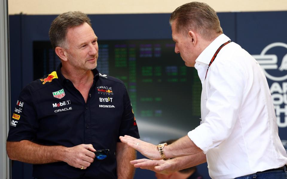 Jos Verstappen talks with Christian Horner