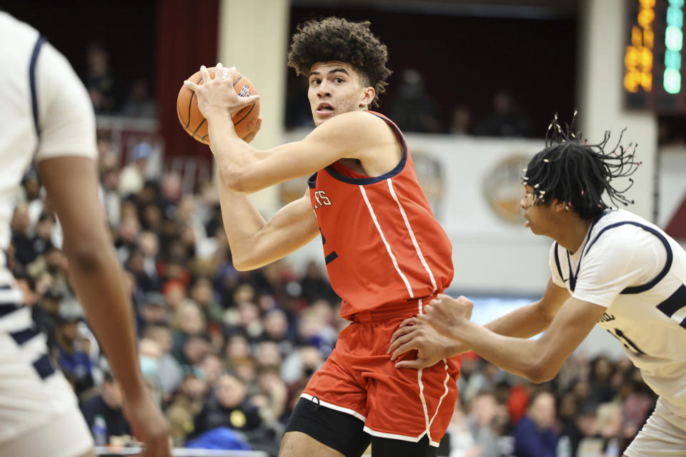 Christopher Columbus sophomore forward Cameron Boozer in action against Sierra Canyon during the Hoophall Classic on Jan. 16, 2023, in Springfield, Massachusetts. (AP Photo/Gregory Payan)