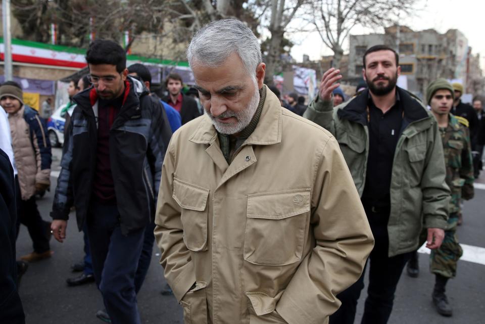 Gen. Qassem Soleimani attends celebrations marking the 37th anniversary of the Islamic revolution in 2016 in Tehran. (Photo: STR/AFP via Getty Images)