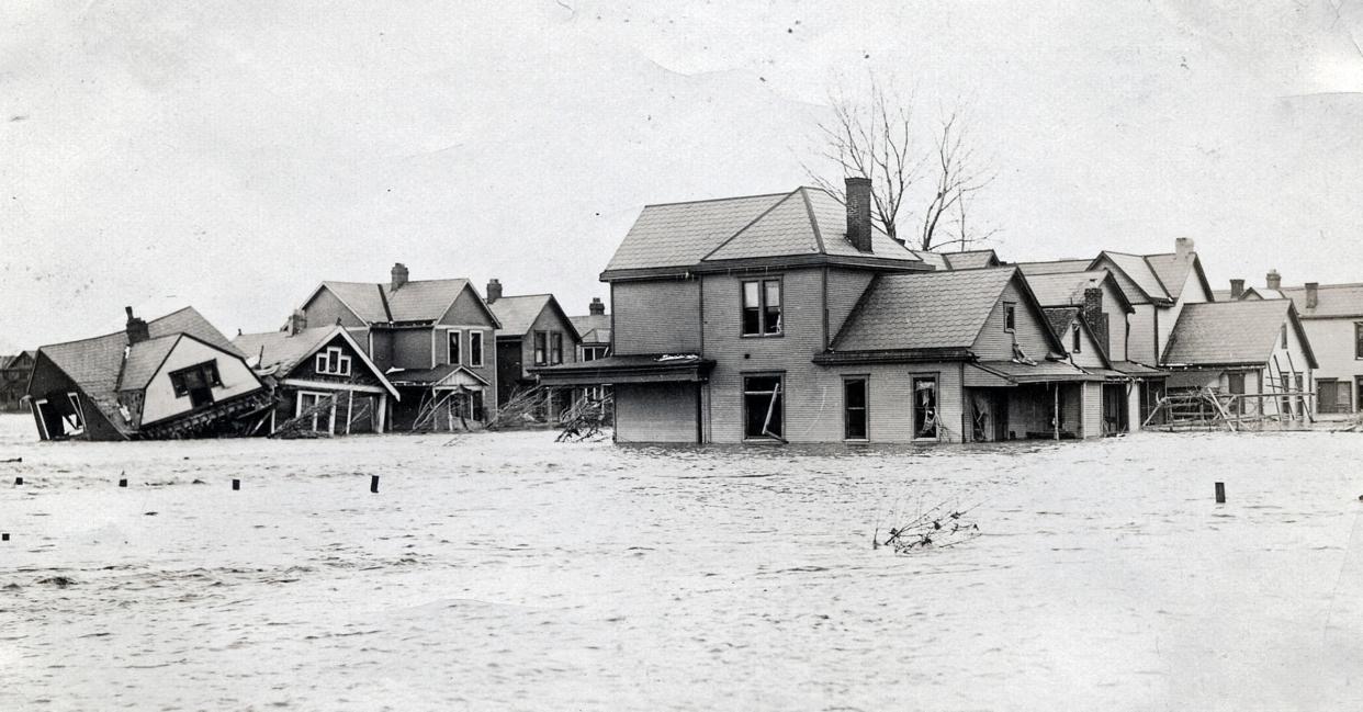 A file photo of an unknown location from the Great Flood of 1913 flood in Columbus. The statewide flood, which took place from March 23-27 that year, was reported to be "Ohio’s greatest weather disaster." Rainfall over the state totaled 6-11 inches, and the death toll was 467. More than 40,000 homes were flooded.