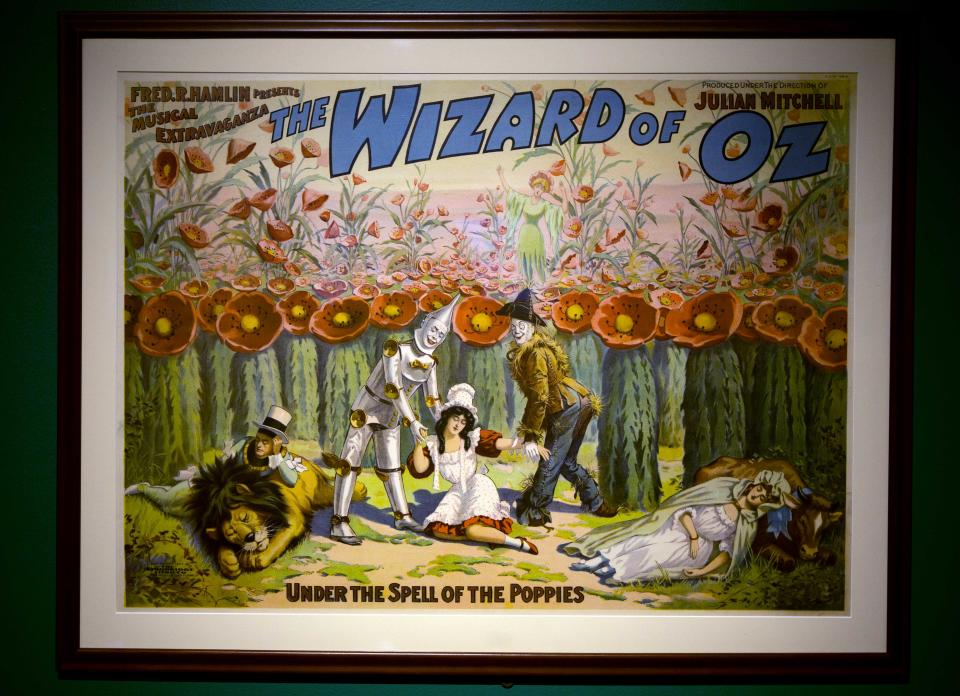 In this Tuesday, Oct. 8, 2013 photo, a poster from the movie, "The Wizard of Oz" is seen at the Farnsworth Museum, in Rockland, Maine. The world's largest collection of materials from the movie is being exhibited a few months after the release of a prequel to the original film and the release of the original movie in I-Max format. (AP Photo/Robert F. Bukaty)