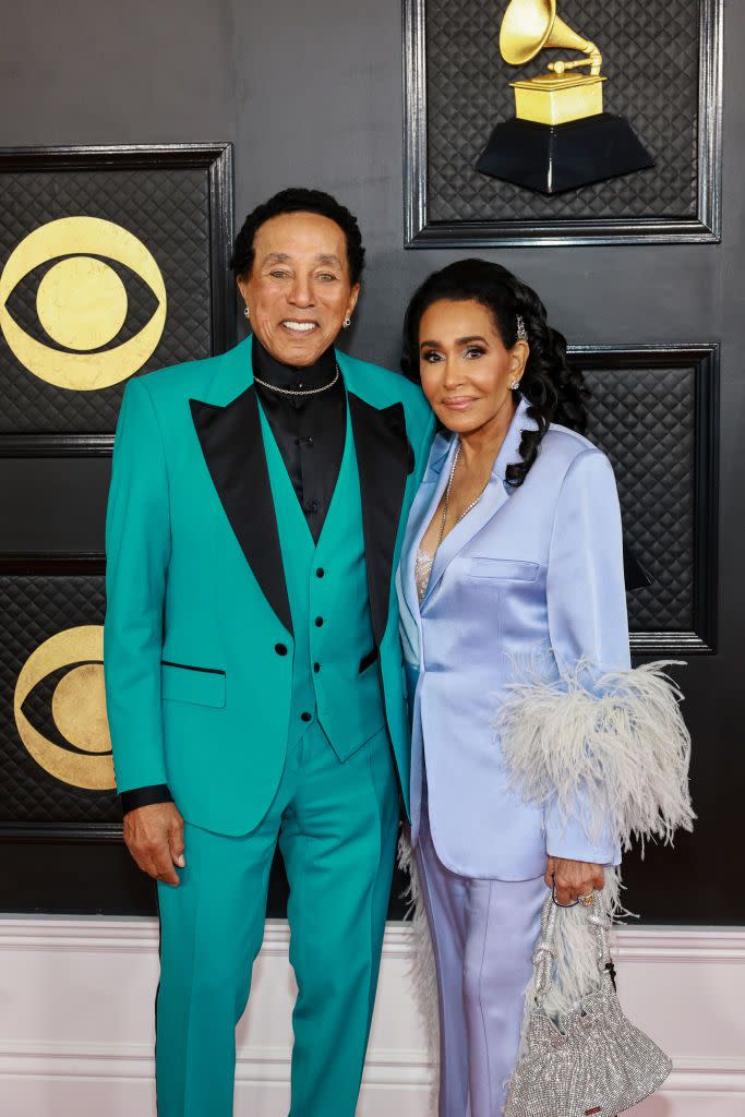 LOS ANGELES, CALIFORNIA - FEBRUARY 05: (L-R) Smokey Robinson and Frances Glandney attend the 65th GRAMMY Awards on February 05, 2023 in Los Angeles, California. (Photo by Matt Winkelmeyer/Getty Images for The Recording Academy)