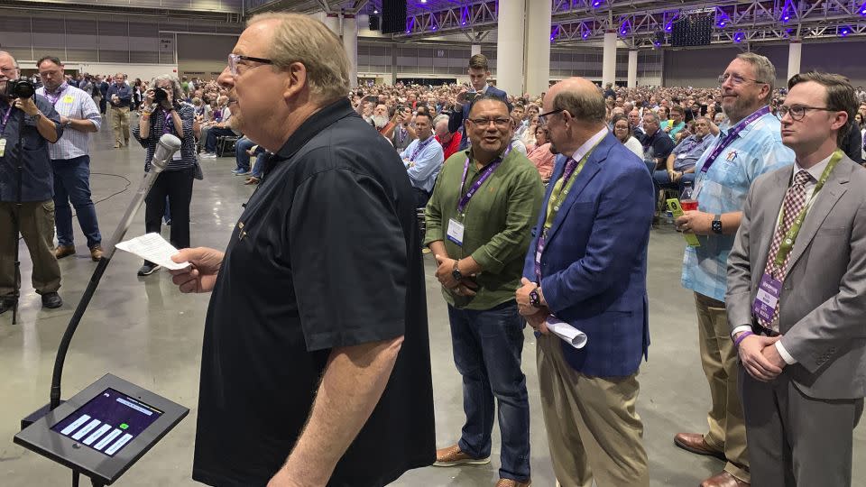 Rick Warren, founding pastor of Saddleback Church in Southern California, makes an appeal to the Southern Baptist Convention during its annual meeting in New Orleans on June 13, 2023, to let his church back into the denomination. The SBC Executive Committee expelled Saddleback for having women pastors. - Peter Smith/AP