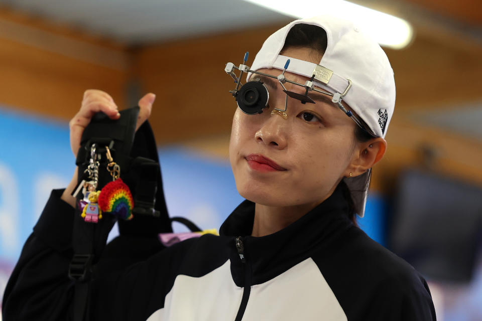 Kim Ye-ji of Team Republic of Korea looks on during the qualifying match for the women's 25m pistol.