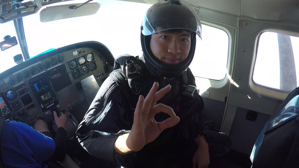 Alex Tran had to complete 200 skydives in order to start training for wingsuiting. (PHOTO: Stefanus Ian)