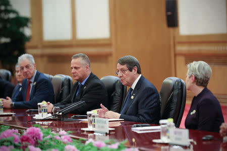 Cypriot President Nicos Anastasiades talks to Chinese President Xi Jinping (not pictured) during the bilateral meeting of the Second Belt and Road Forum at the Great Hall of the People, in Beijing, China April 25, 2019. Andrea Verdelli/Pool via REUTERS