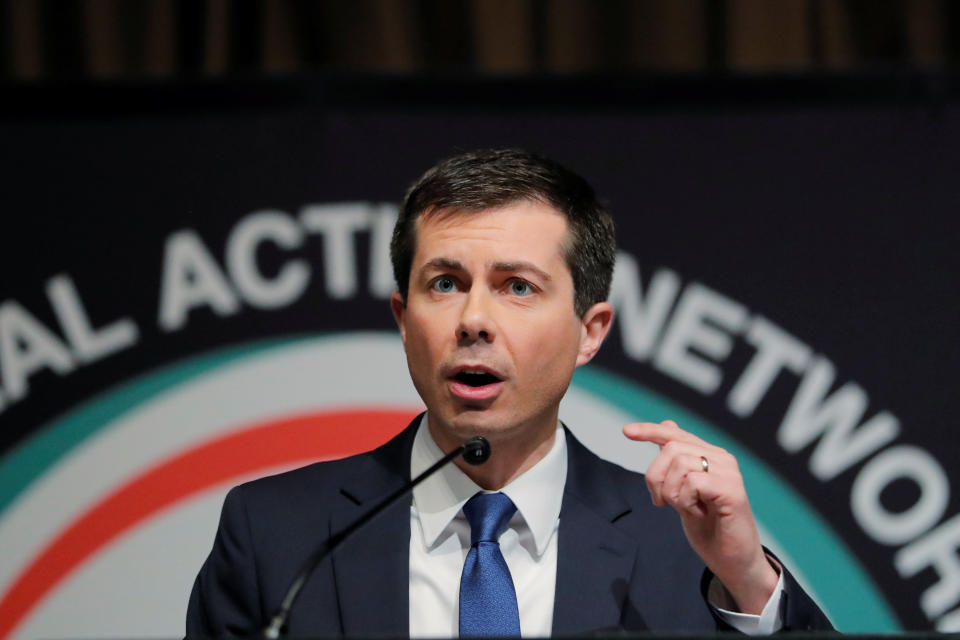 Pete Buttigieg speaks at the 2019 National Action Network conference in New York City on Thursday. (Lucas Jackson/Reuters)